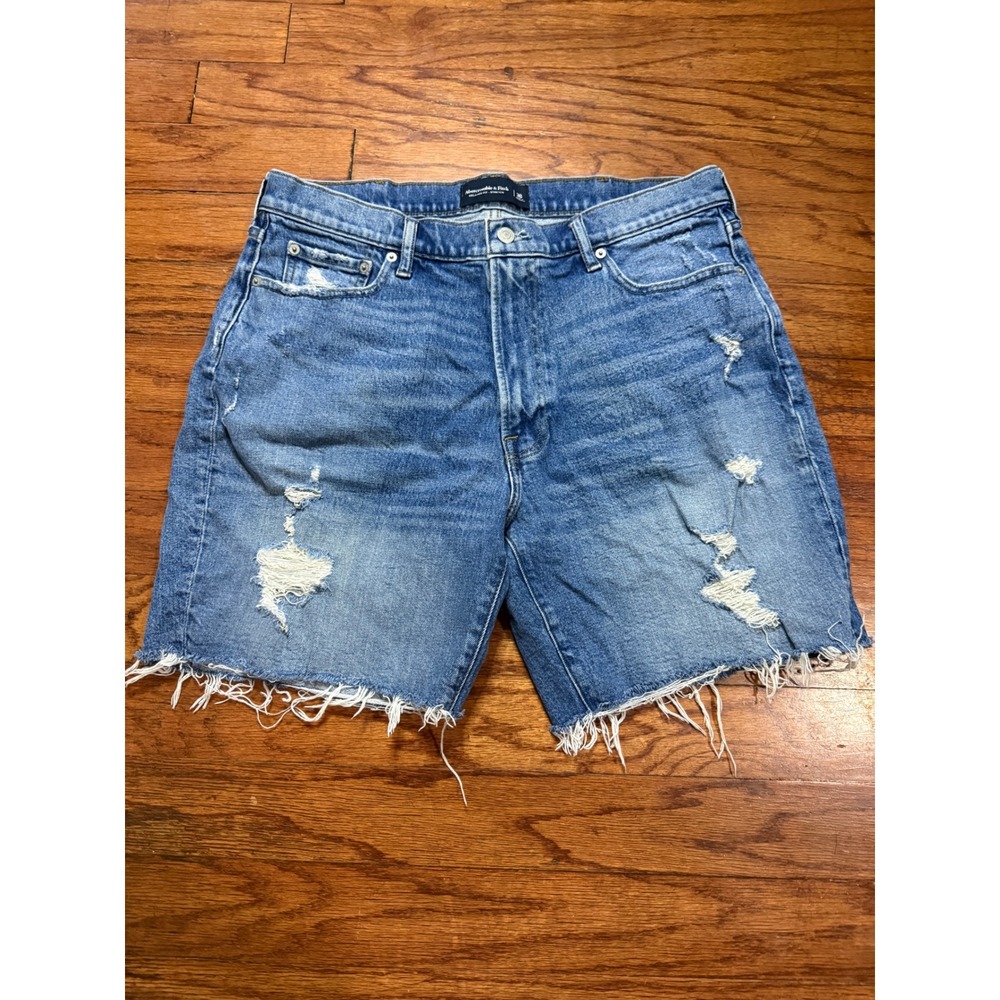 Abercrombie & Fitch Relaxed Fit Stretch Distressed Denim Cutoff Shorts Blue 36
